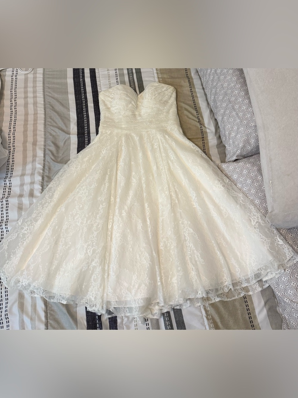 Strapless Lace Tea Length Dress with pockets in Ivory